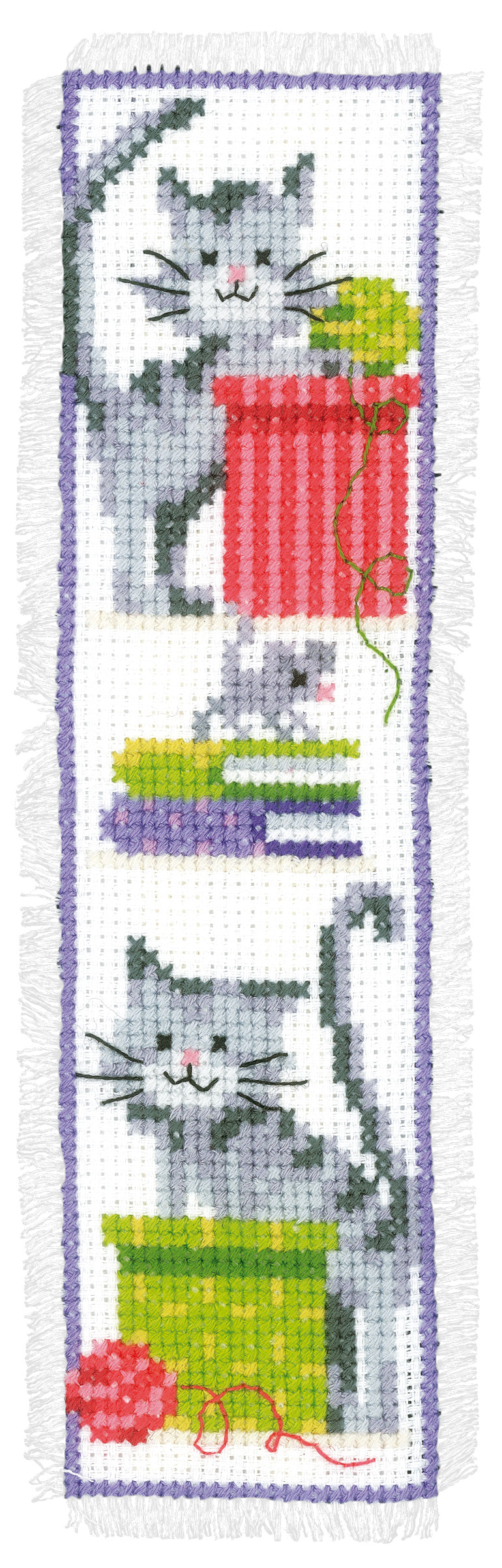 Finished Vervaco cats cross stitch bookmark