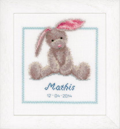 Cross stitched picture of a cute bunny
