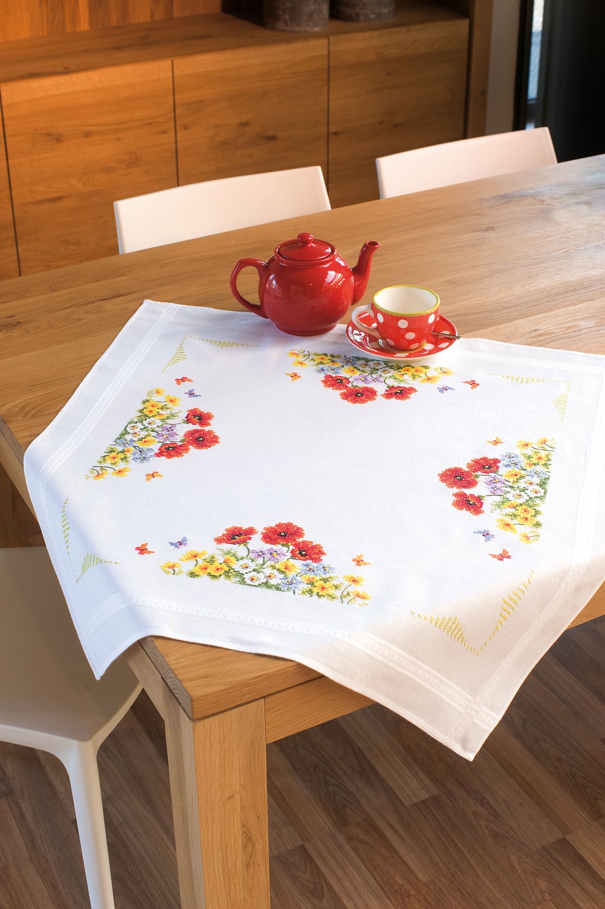 Embroidered tablecloth with wild flowers