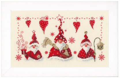 Cross stitch picture of cheerful Father Christmas figures