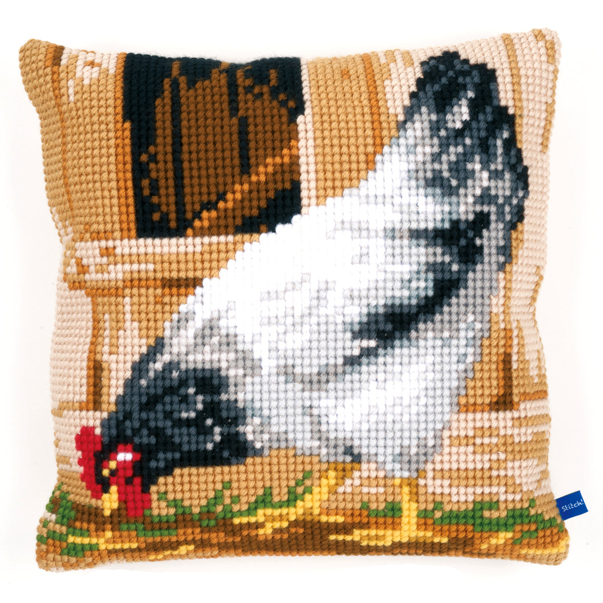 Vervaco cross stitch cushion showing a grey hen