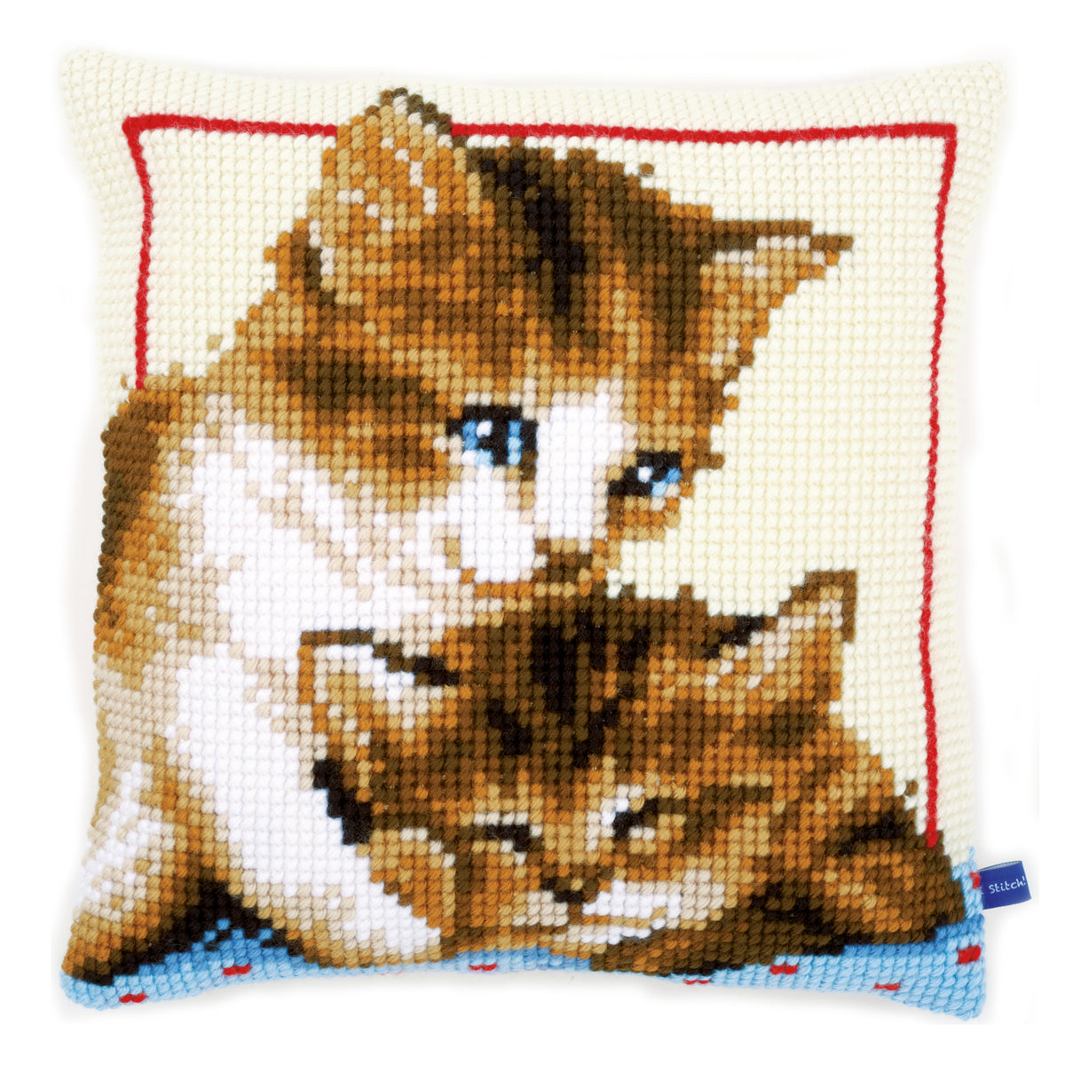 Cross stitch cushion kit with playful kittens