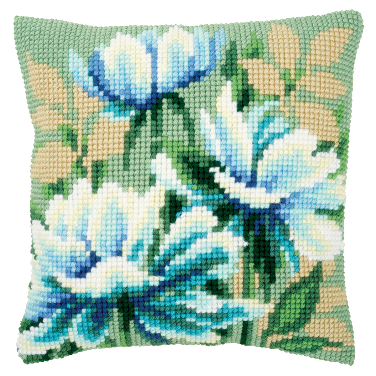 Cross stitch cushion kit with Japanese anemone flowers