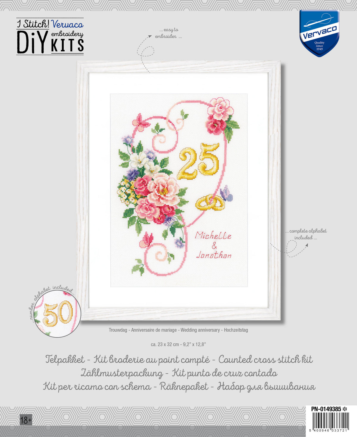 Wedding anniversary counted cross stitch kit