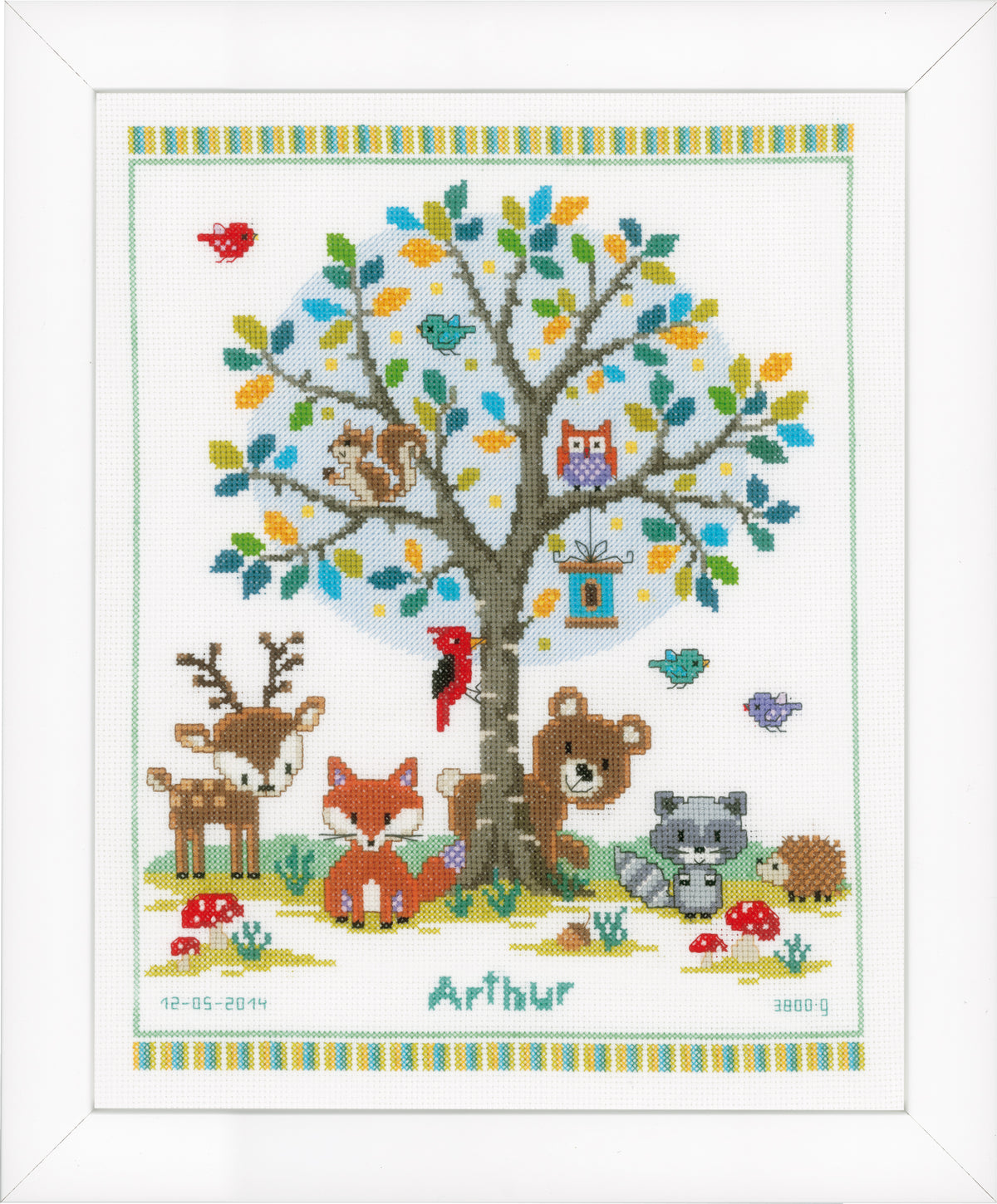 Counted cross stitch kit with a woodland scene