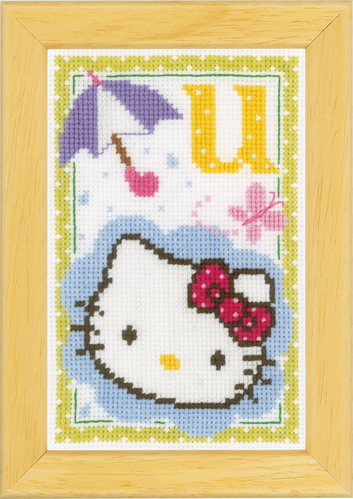 Hello Kitty cross stitch design with the letter U
