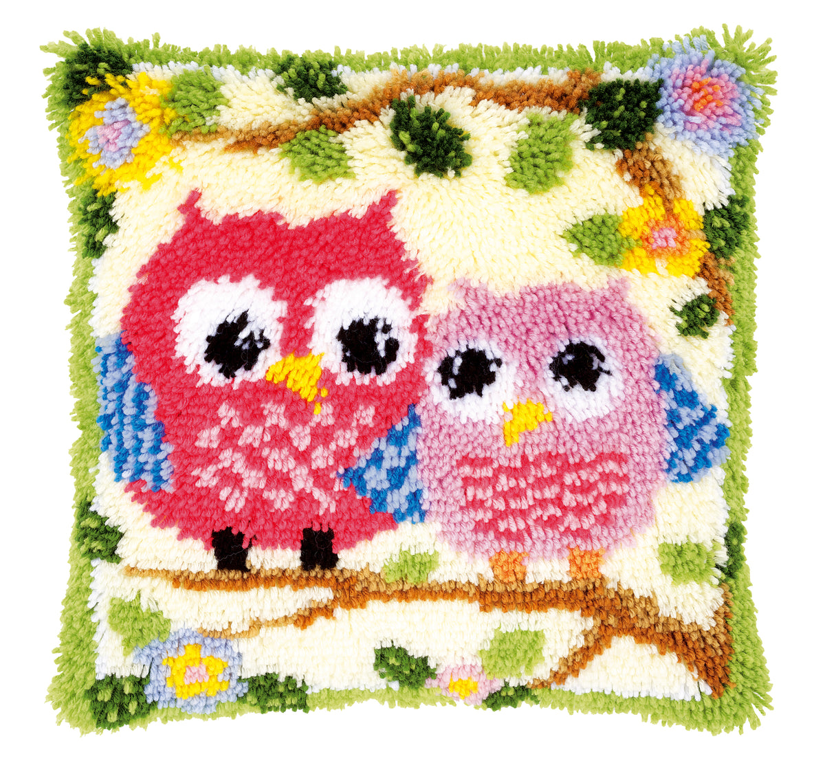 Owls on a Branch latch hook cushion design