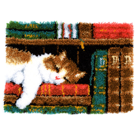 Cat on Bookshelf latch hook rug design