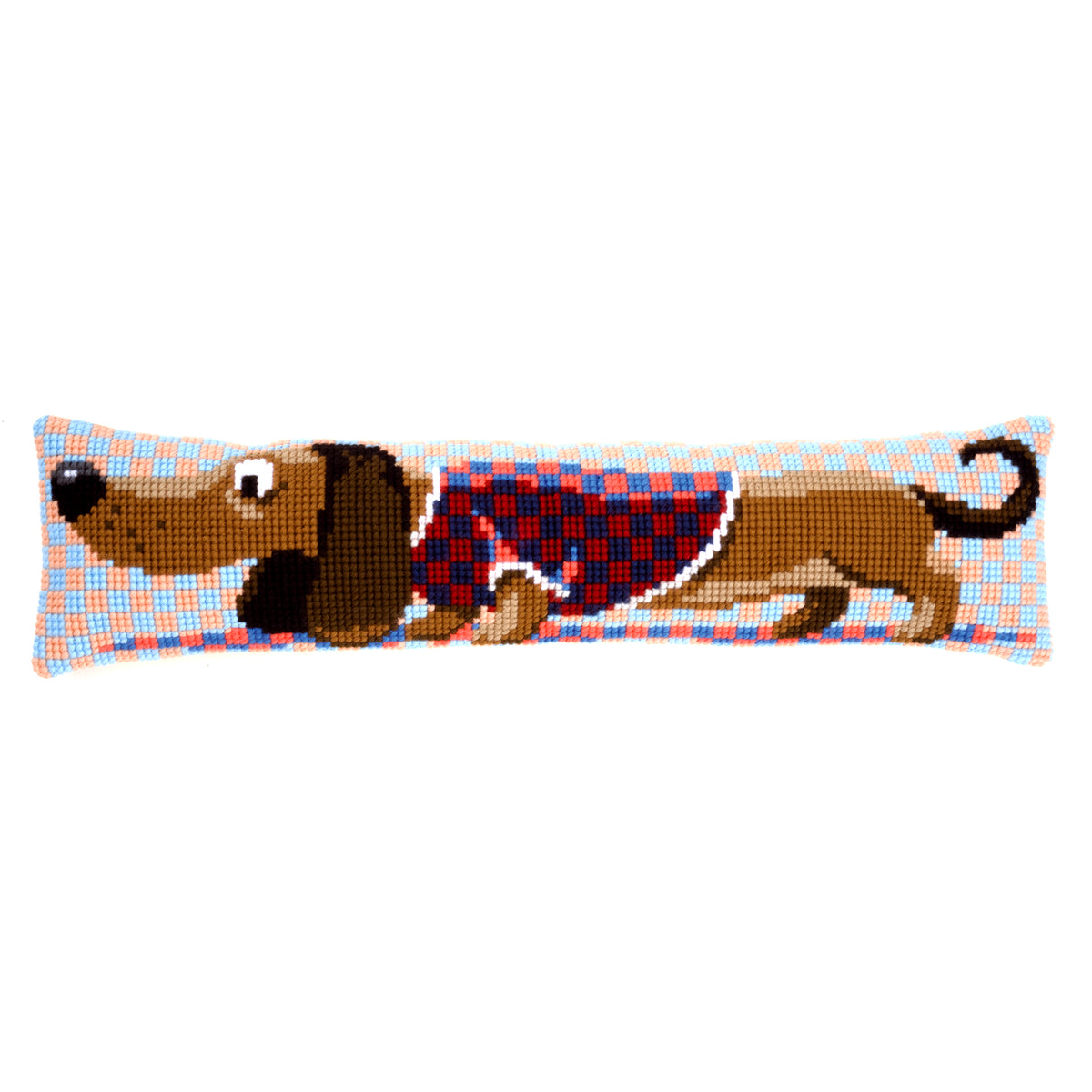 Dachshund in a jacket cross stitch draught excluder