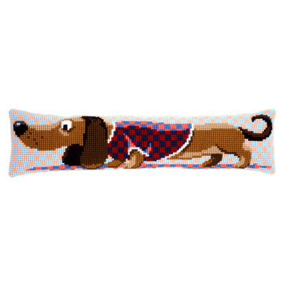 Dachshund in a jacket cross stitch draught excluder