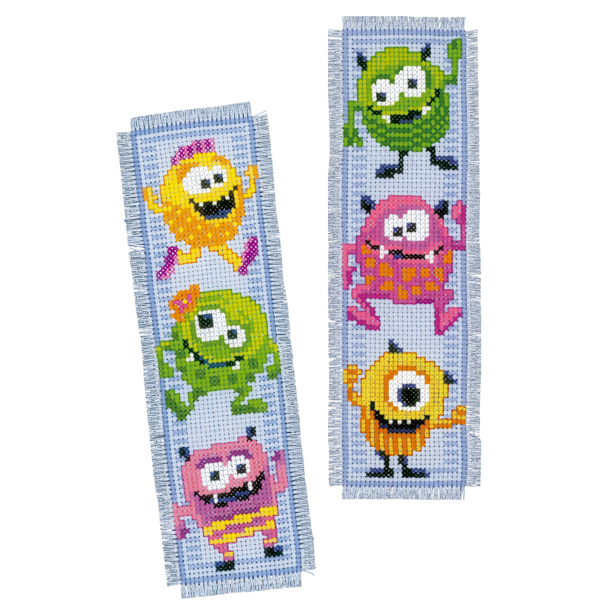 Two Little Monsters cross stitch bookmarks