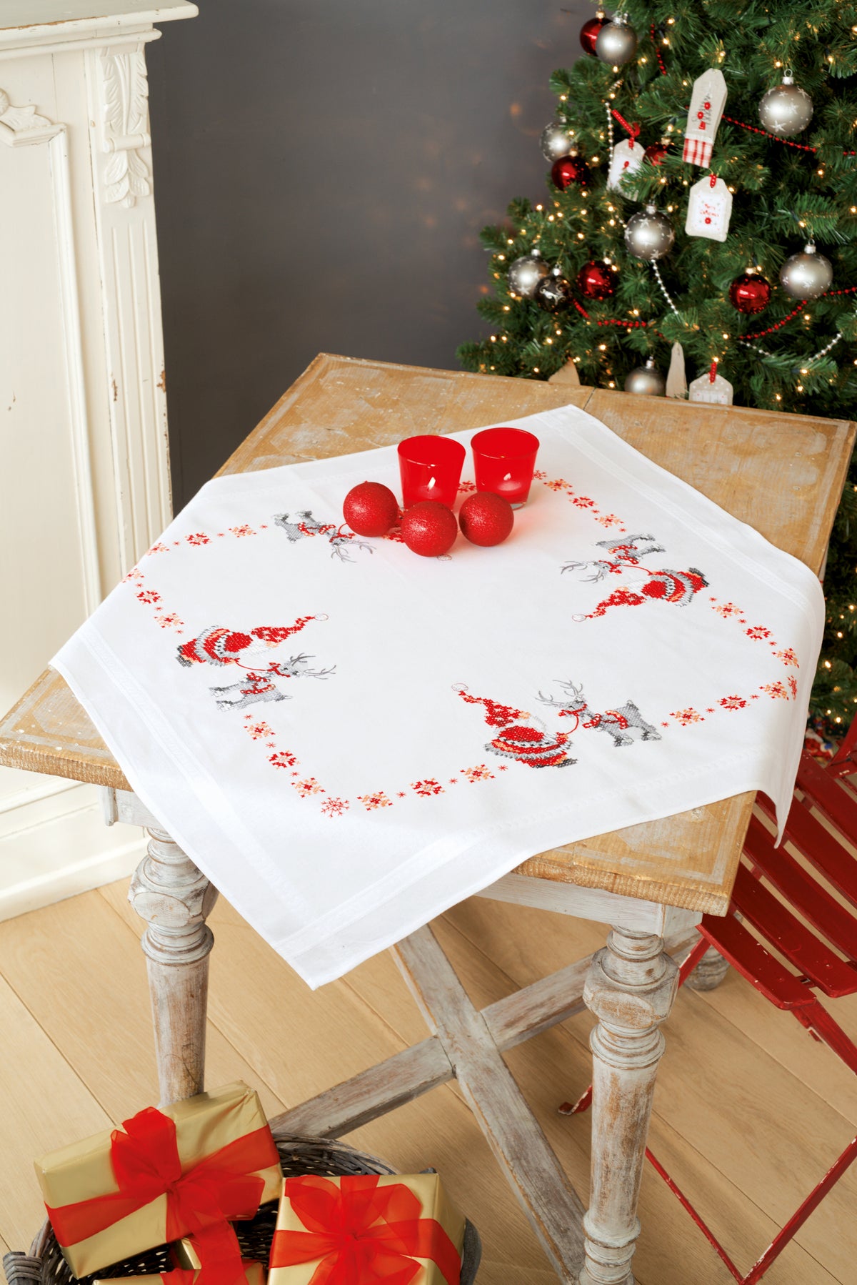 Christmas Elves embroidered tablecloth