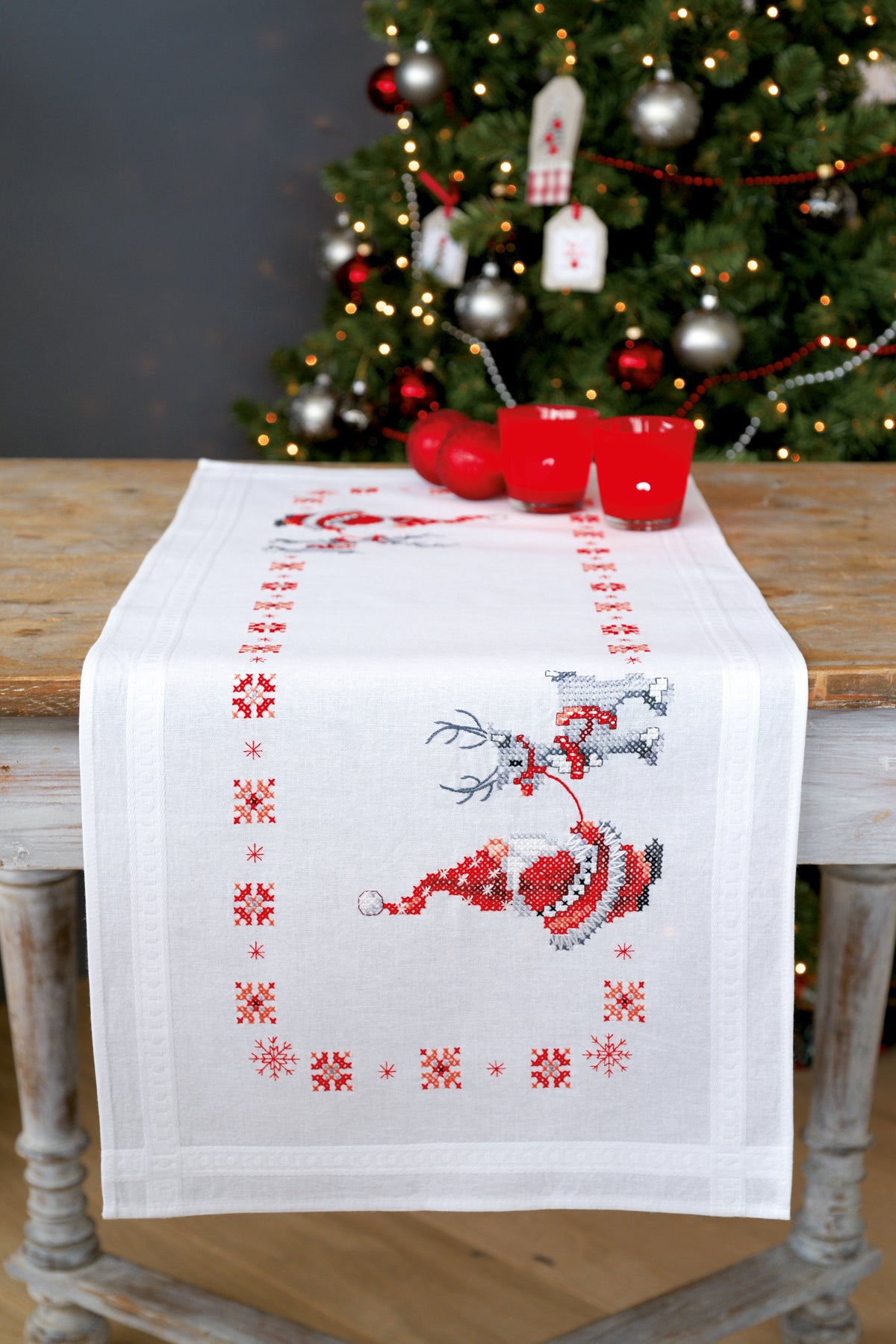 Christmas Elves embroidered table runner