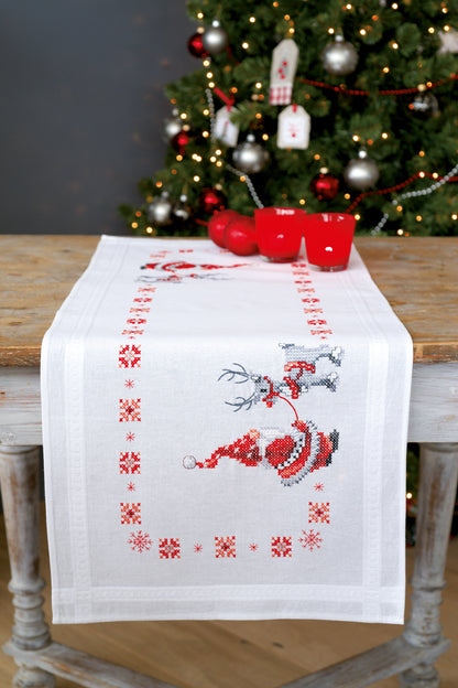 Christmas Elves embroidered table runner
