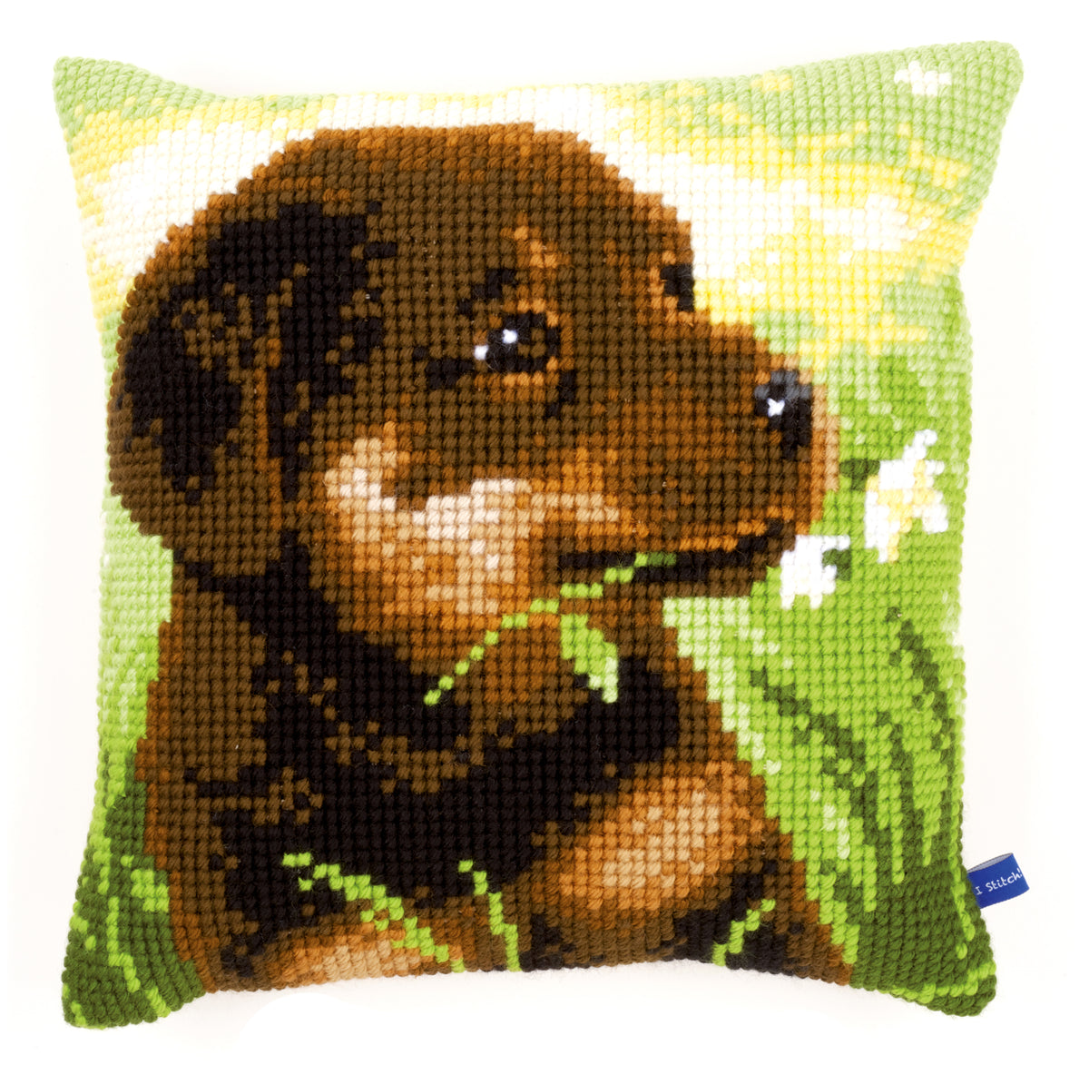 Stitched Rottweiler puppy cushion front