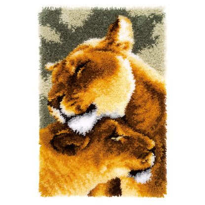 Finished lion friendship latch hook rug