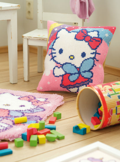 Stitched Hello Kitty and rainbow cushion front