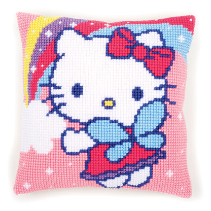 Stitched Hello Kitty and rainbow cushion front