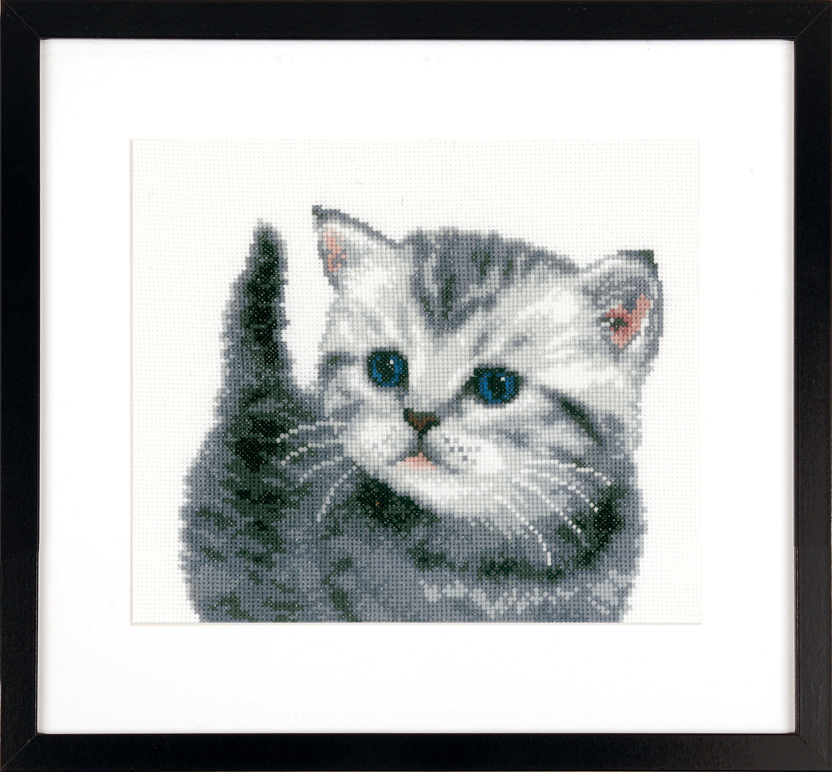 Finished grey tiger kitten cross stitch design
