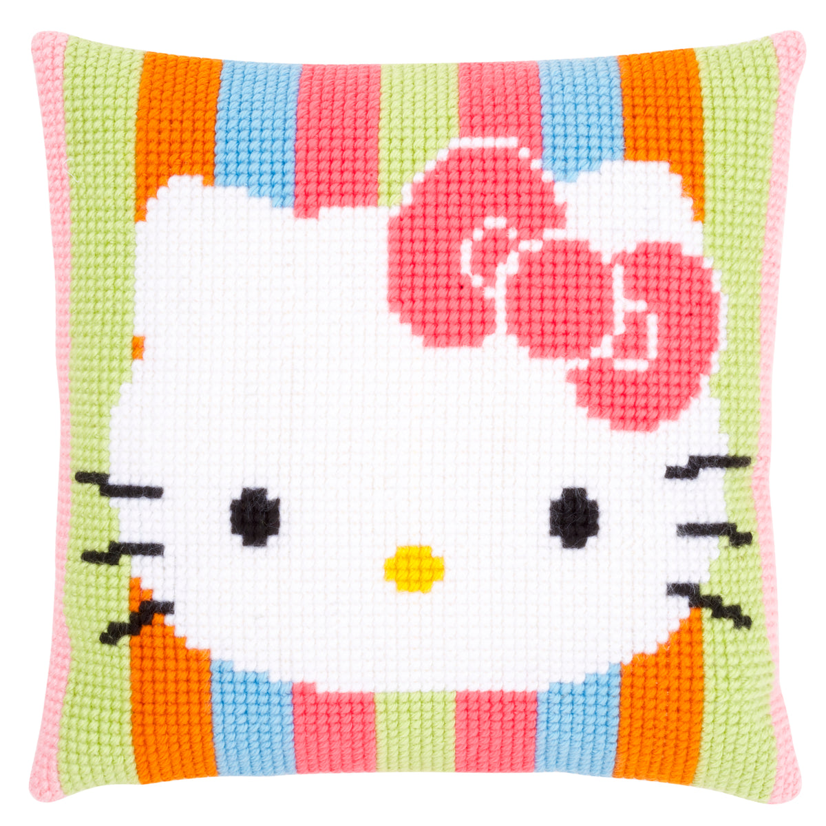 Stitched striped Hello Kitty cushion front