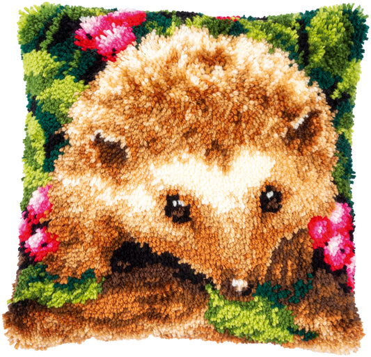Finished hedgehog latch hook cushion