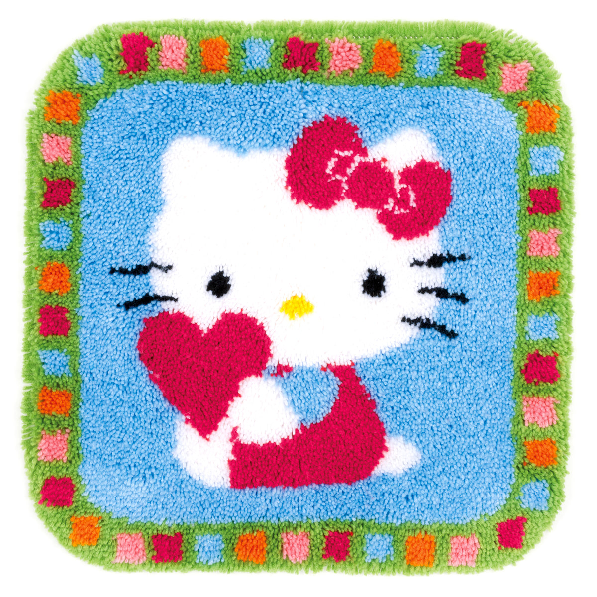 Finished Hello Kitty with a heart latch hook rug