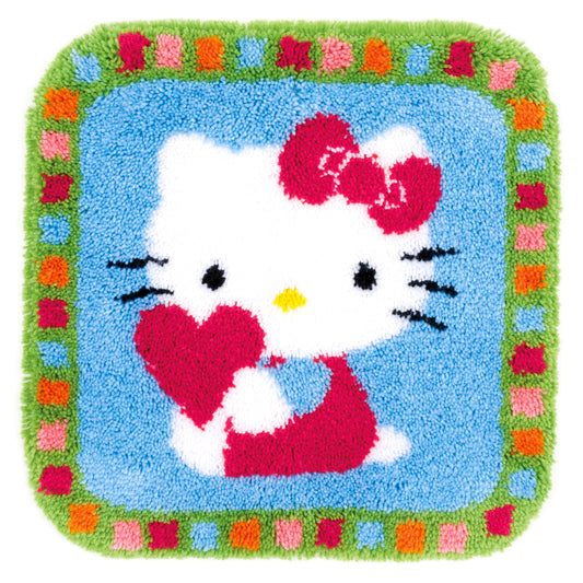 Finished Hello Kitty with a heart latch hook rug