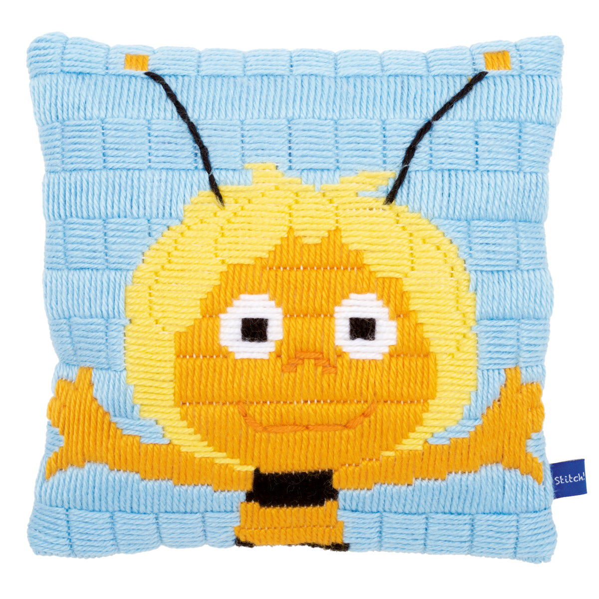 Long stitch cushion featuring Maya