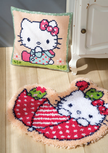 Hello Kitty latch hook rug with Kitty holding an umbrella