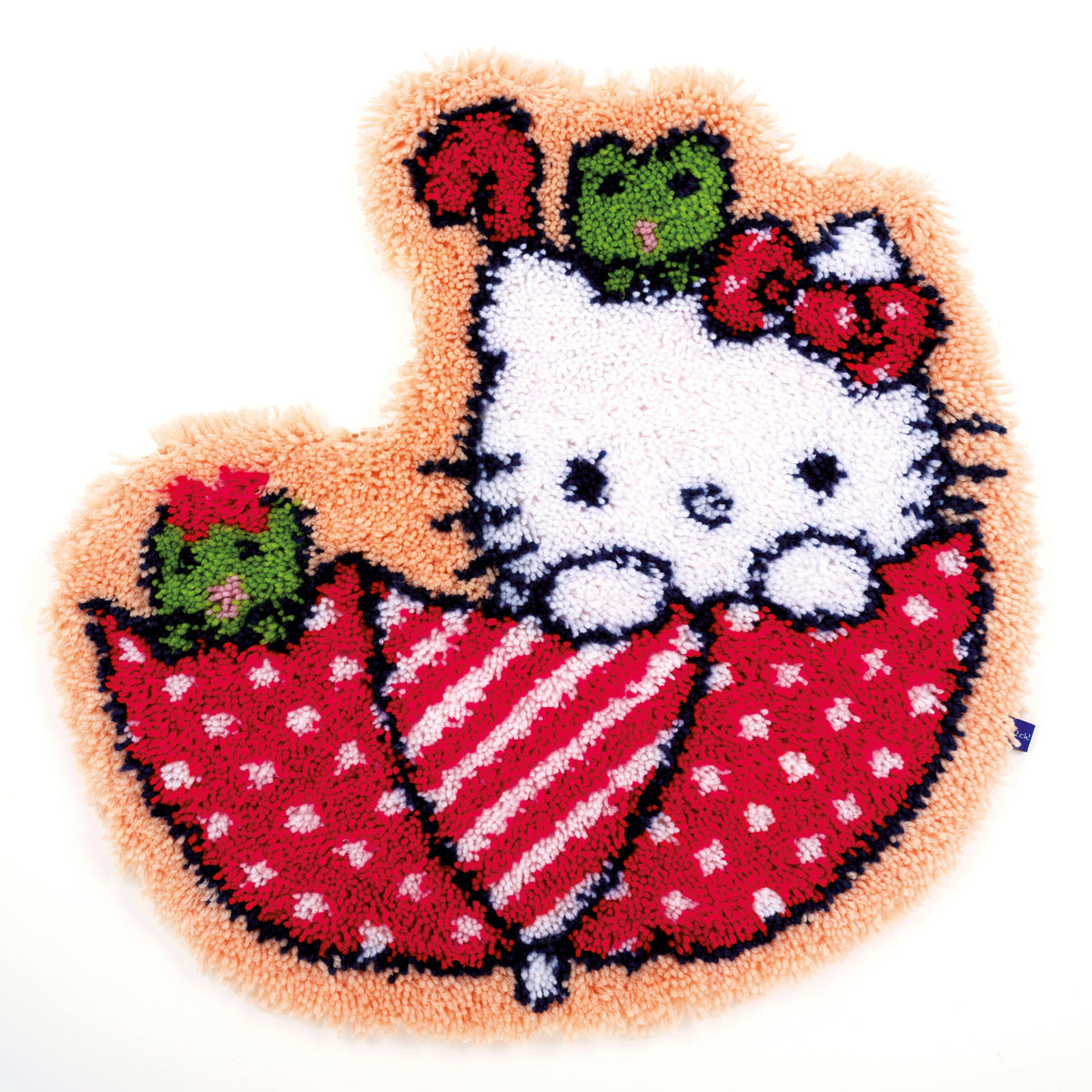 Hello Kitty latch hook rug with Kitty holding an umbrella