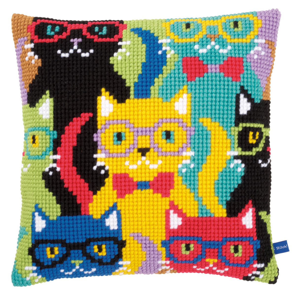 Cross stitch cushion with cartoon cats