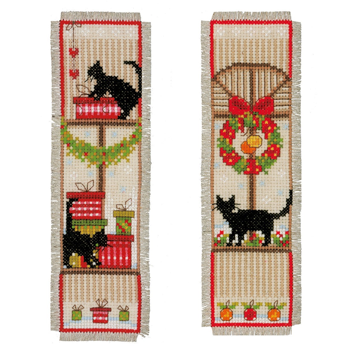 Two Christmas themed cross stitch bookmarks