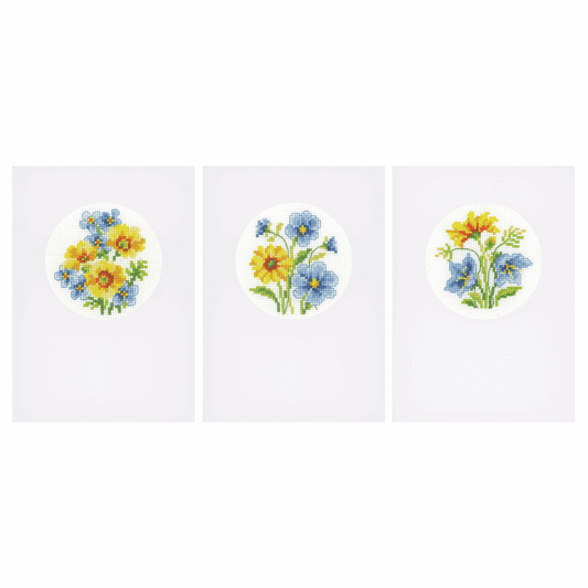 Counted Cross Stitch Card Kit - Blue & Yellow Flowers (Set of 3)