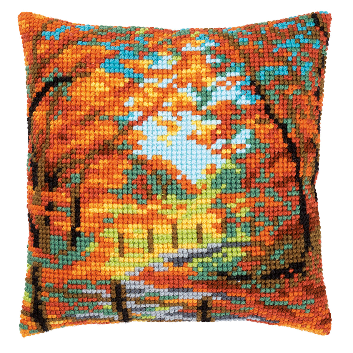 Autumn Landscape cross stitch cushion kit by Vervaco
