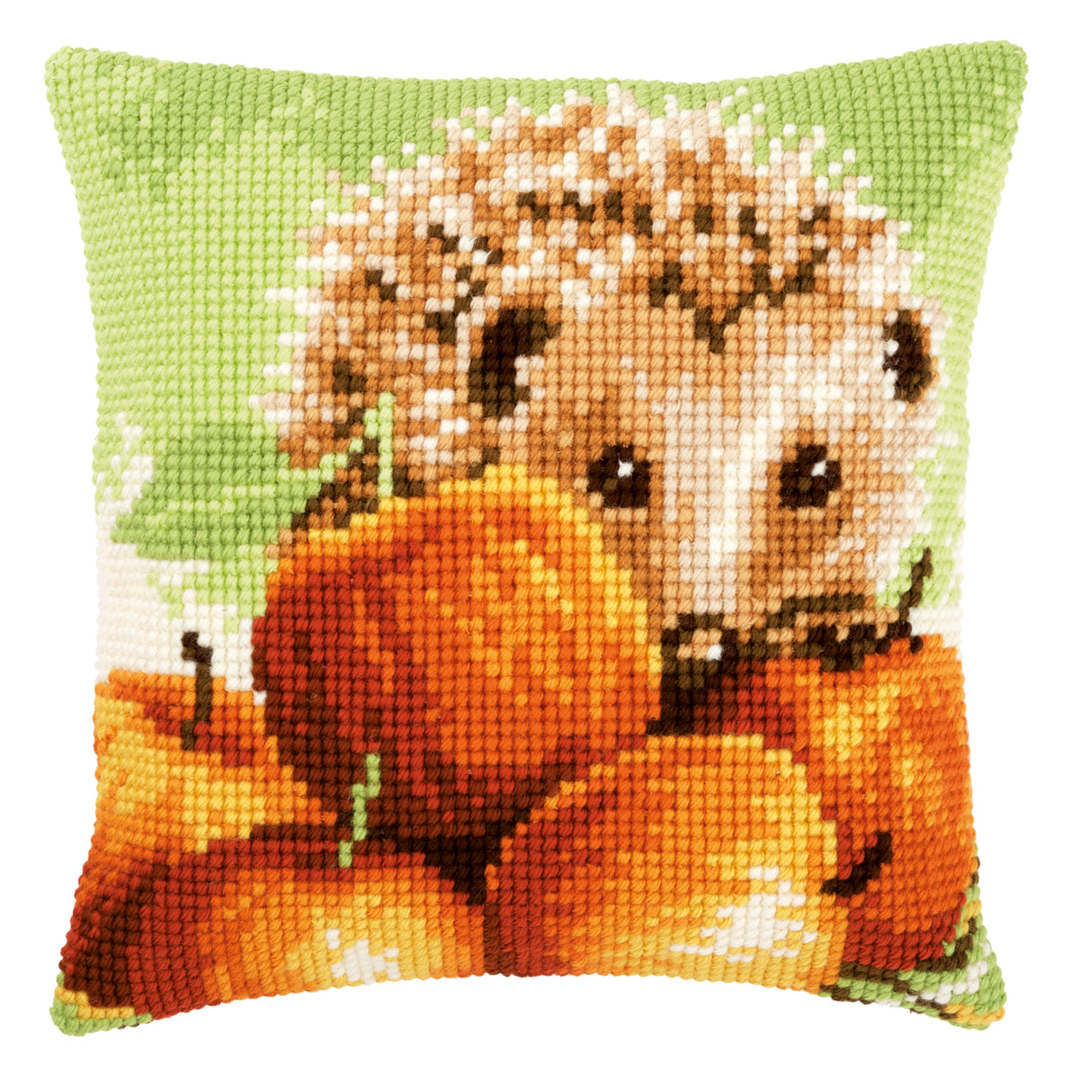 Hedgehog with Apples cross stitch cushion kit by Vervaco