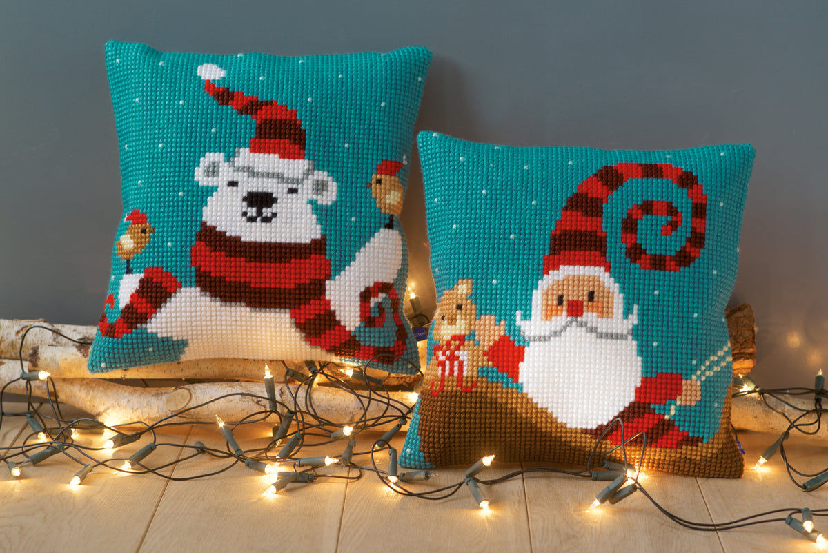 Happy Santa cross stitch cushion kit by Vervaco