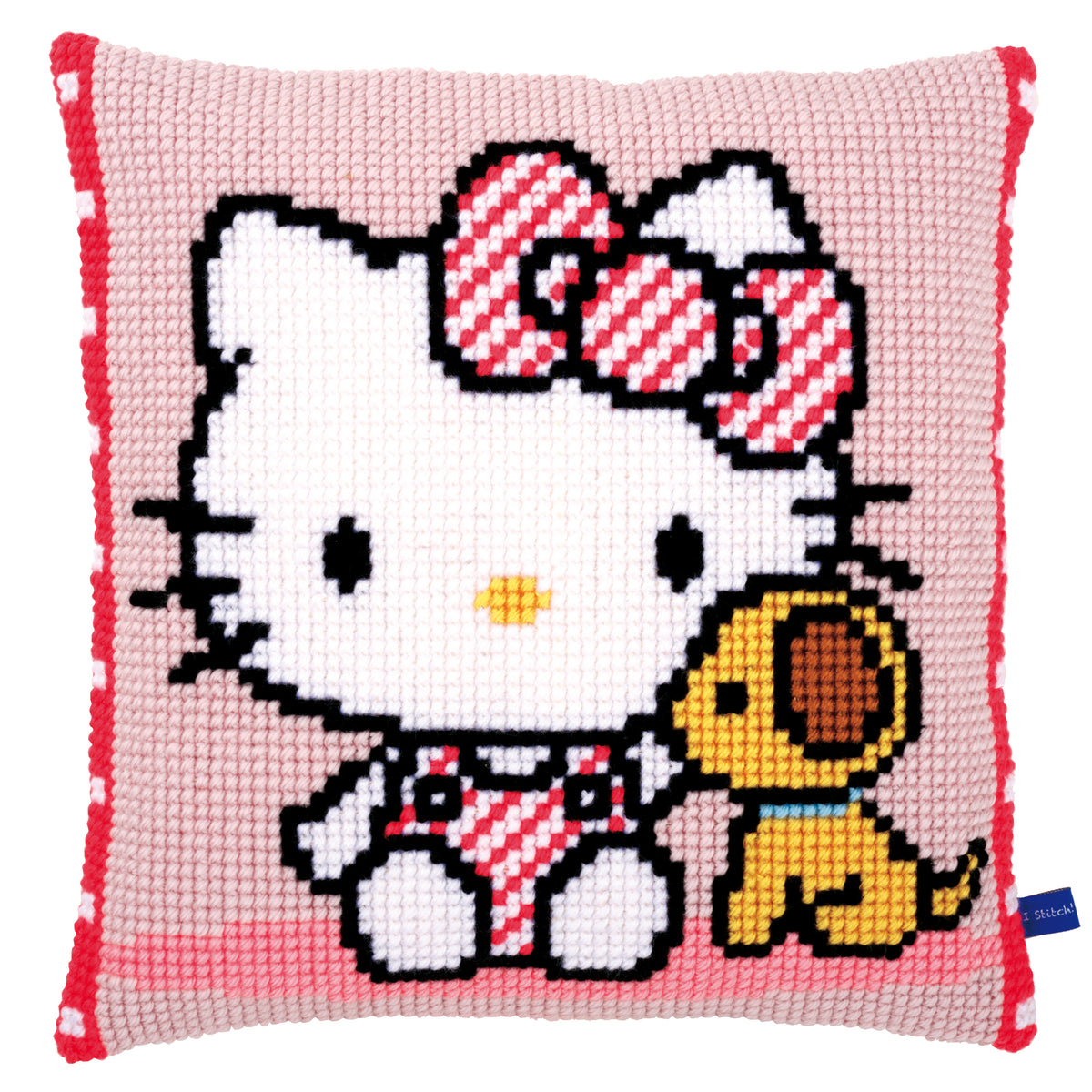 Hello Kitty with Dog cross stitch cushion kit by Vervaco