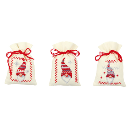 Christmas Elves Gift Bags counted cross stitch kit by Vervaco