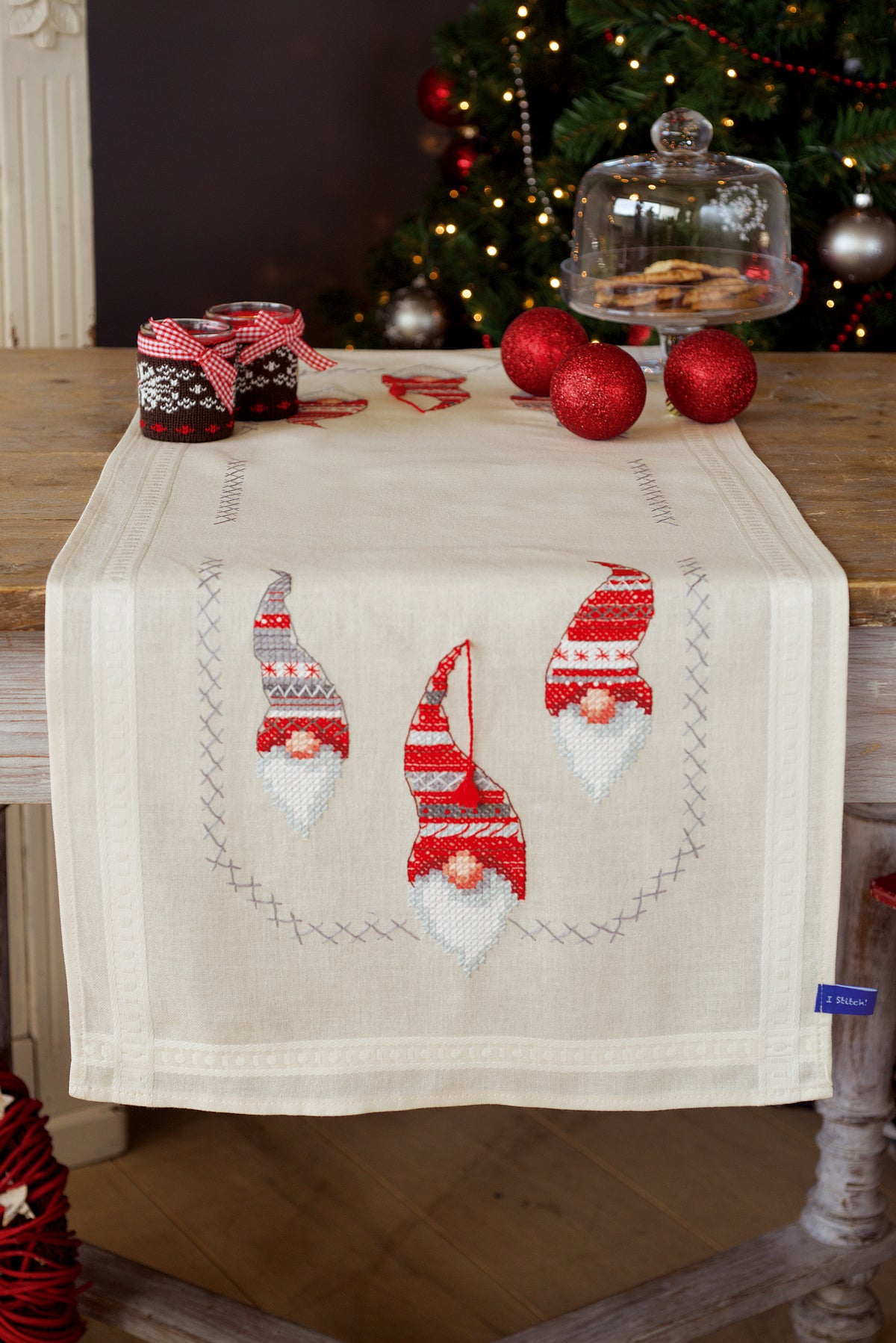 Christmas elves embroidered table runner kit by Vervaco