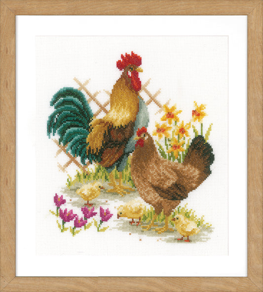 Cross stitched chicken family design