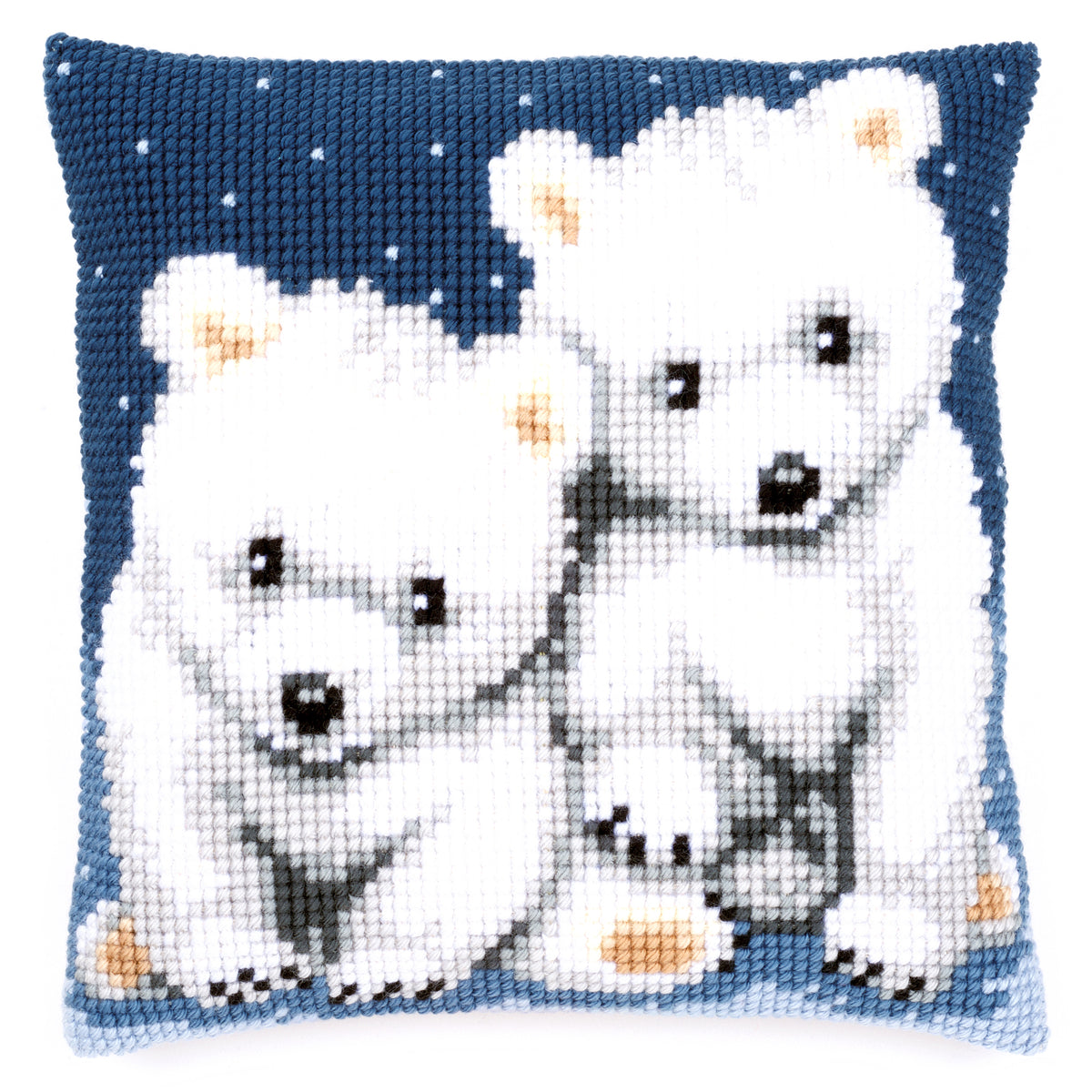 Cross stitch cushion with polar bears