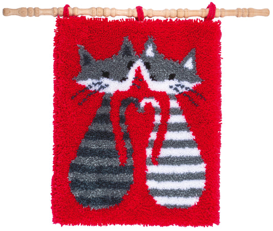 Latch hook rug with striped cats design