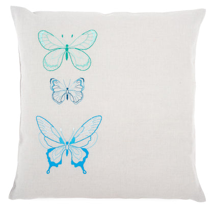 Grey cushion embroidered with blue butterflies