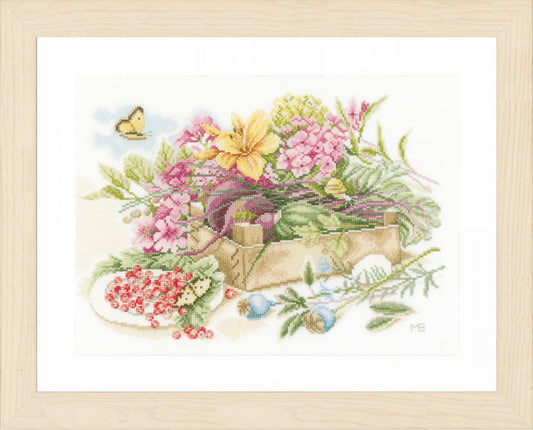 Garden scene counted cross stitch design
