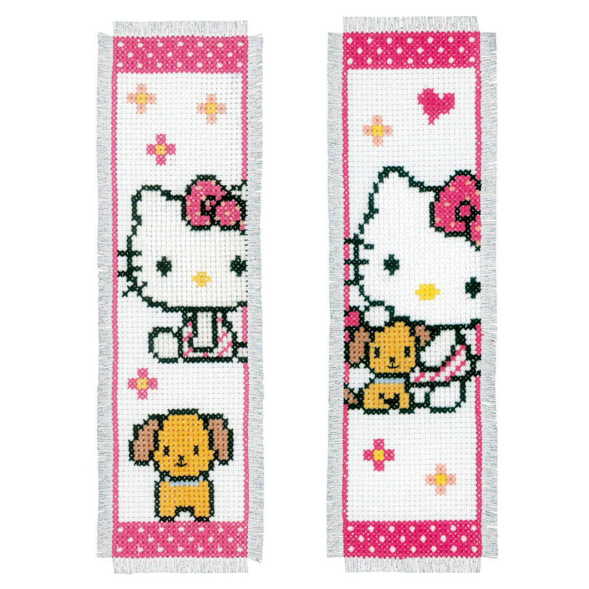 Two Hello Kitty cross stitch bookmarks