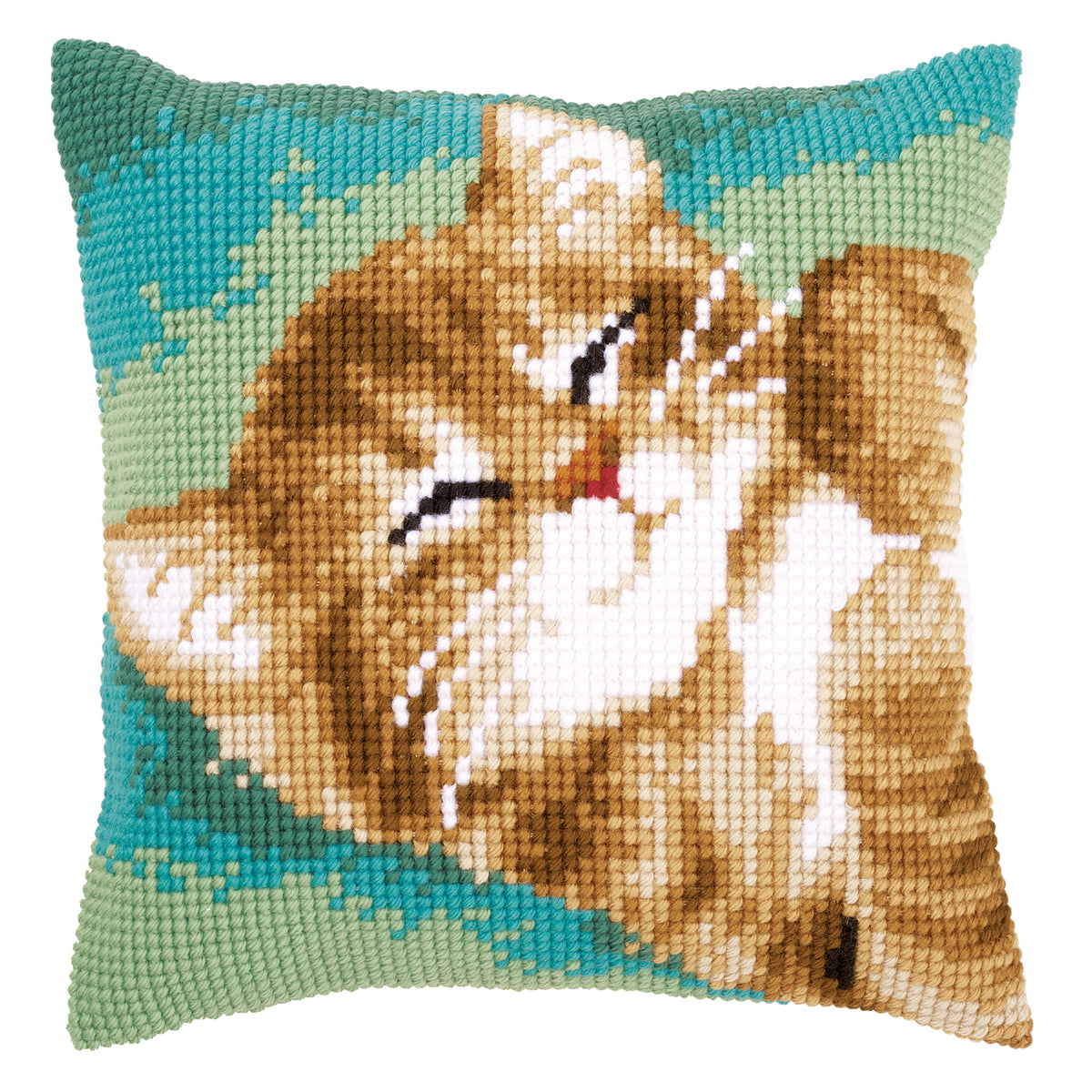 Vervaco cross stitch cushion kit with a cat design