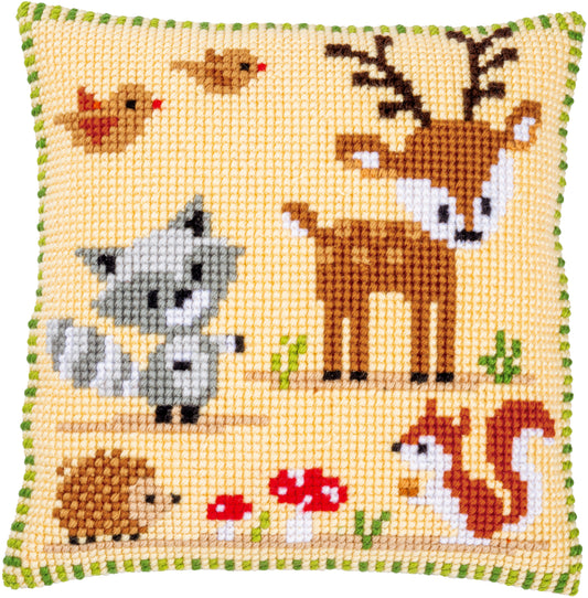 Vervaco cross stitch cushion kit with forest animals design