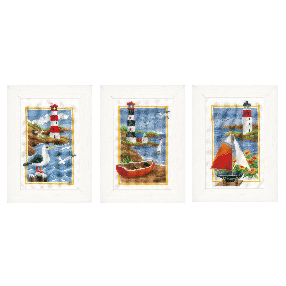 Vervaco set of three mini lighthouse cross stitch designs