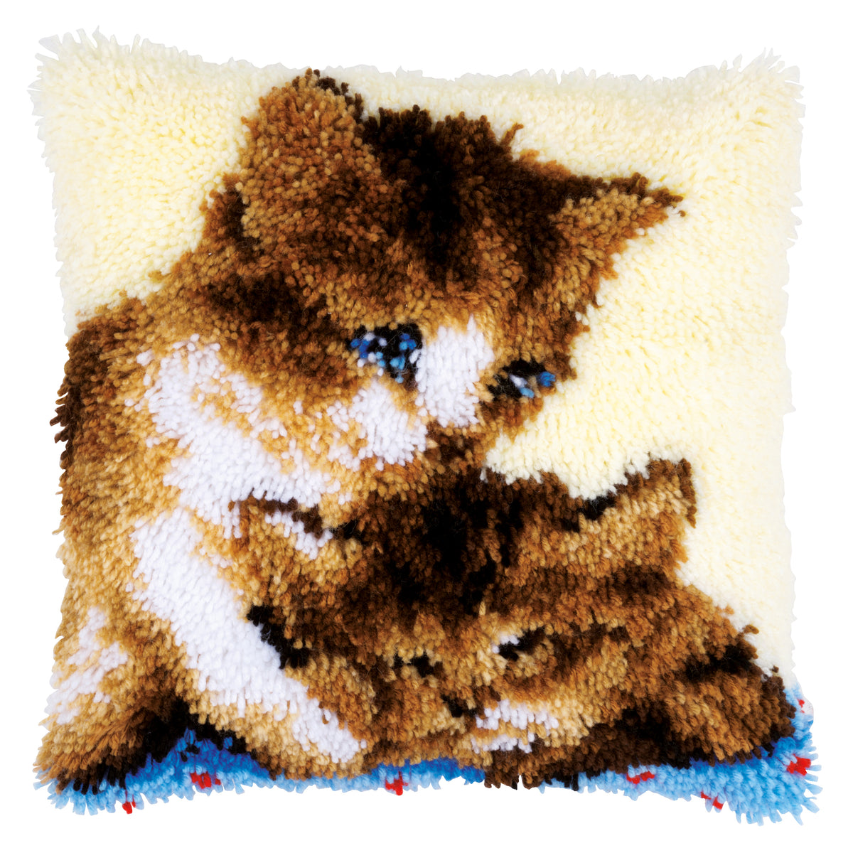 Latch hook cushion with two cats