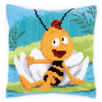 Cross stitch cushion with a Willy & Waterlily design